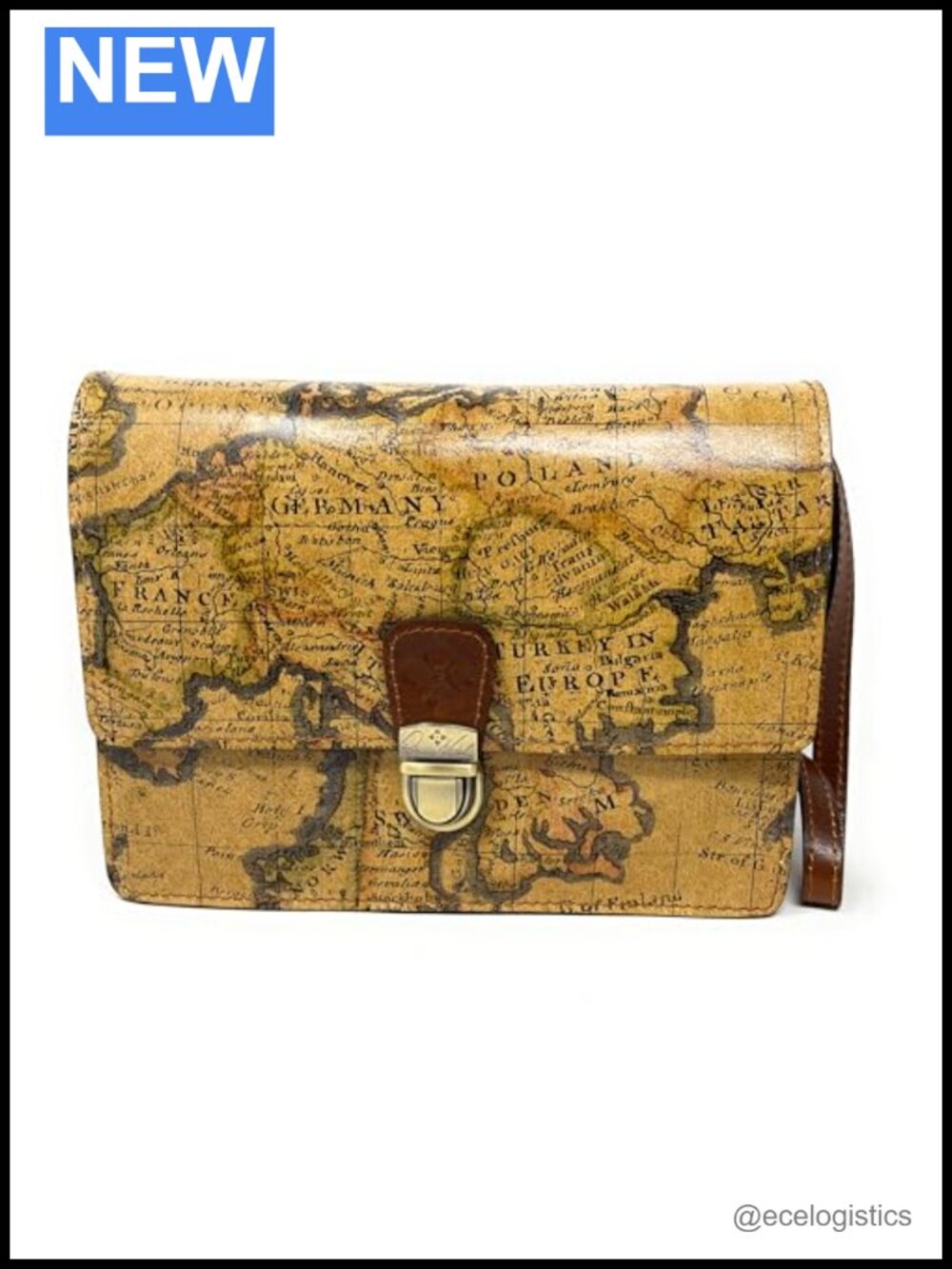Leather Crossbody Clutch with Multiple Pockets and Push Lock